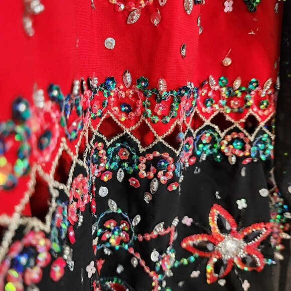 Punjabi Suit Est. L Red Black 3pc Embroidered + Bells Dupatta Desi Festival Y2K - Picture 12 of 15